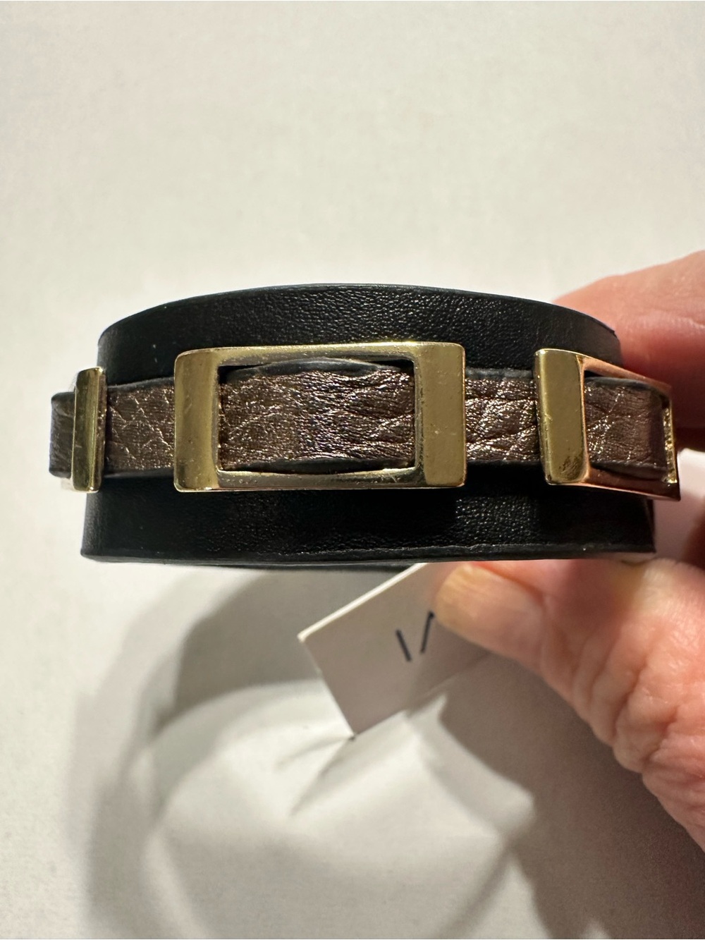 ViVI Black Leather Bracelet with Metallic Bronze Accents
